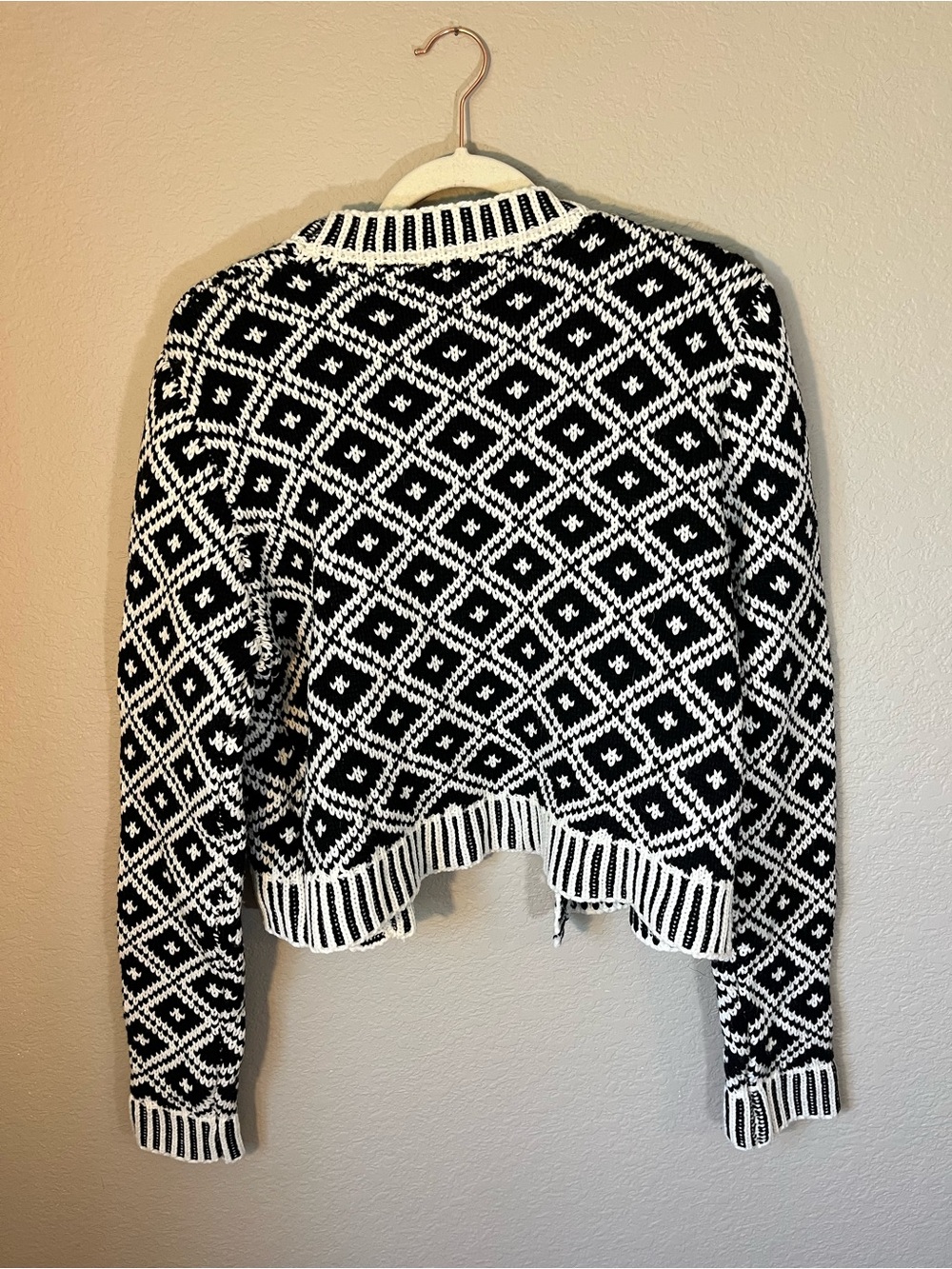 Blue B Collection Black White Knit Cardigan Sweater Geometric Button Front NWT L - Picture 2 of 8